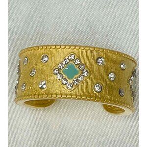 Gold 14k Overlay adjustable ring with crystals and turquoise inlay
